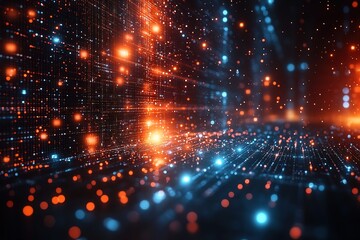 Obraz premium Abstract futuristic background with glowing particles and lines.