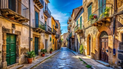 Fototapeta premium Minimalist Old Houses Street in Palermo, Sicily, Capturing European Architectural Charm