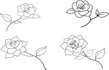 Set of  Elegant Gardenia Line Drawing with Branch Minimalist Vector Art Illustration
