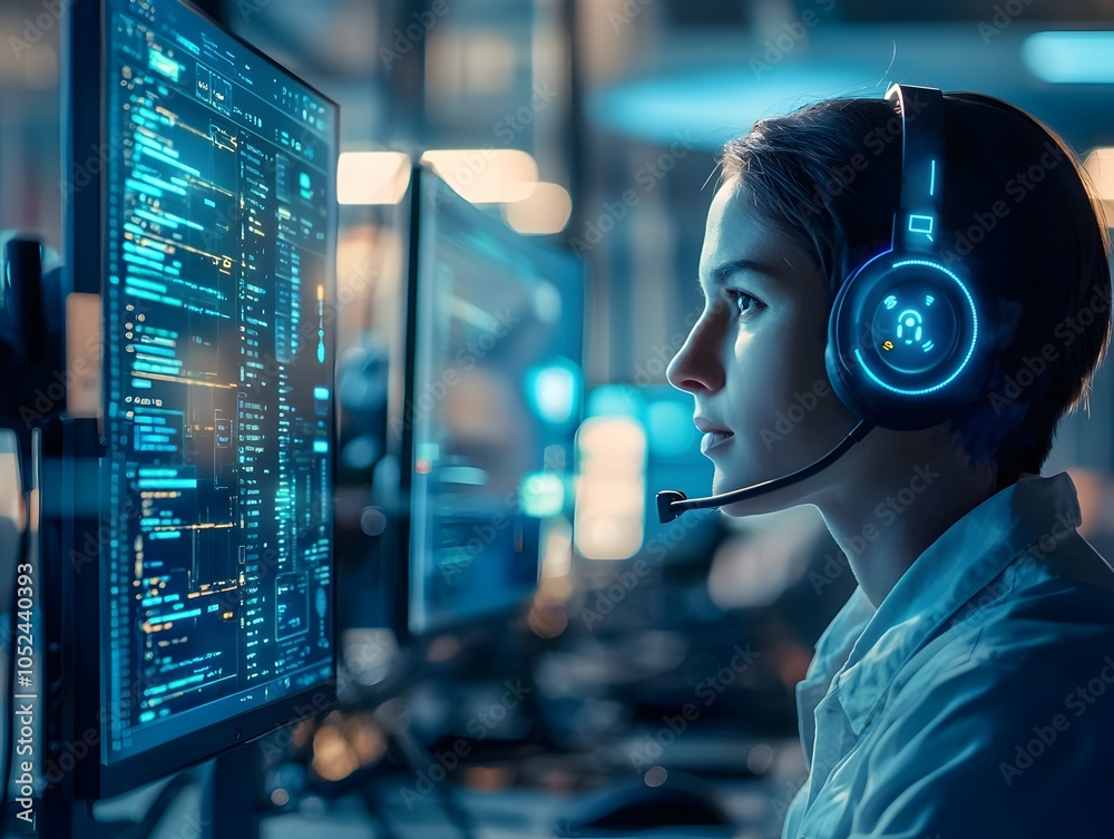 Poster ai powered customer service representative resolving complex issues through smart software