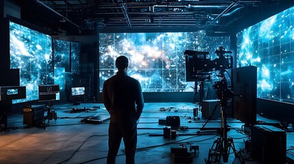 Filmmaker Directing Virtual Production Shoot with LED Walls and Dynamic Backgrounds