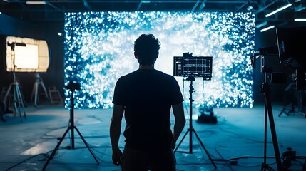 Filmmaker Directing Virtual Production Shoot with Dynamic LED Wall Backdrops