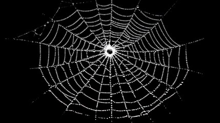 Obraz premium A spider web with dew drops on it.