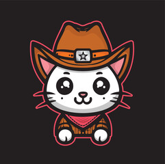 A cute mascot of cat in cowboy dress or pose, wearing hat, cat angry wearing hat cowboy vector mascot design