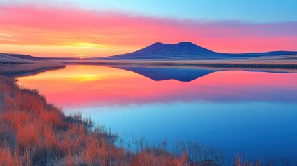 Obraz premium Mountain Reflection in Still Water at Sunrise
