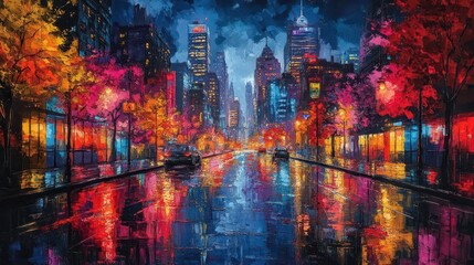 Obraz premium vibrant street scene at night, adorned with colorful graffiti on walls, capturing the essence of urban art culture and the creativity that thrives in city life