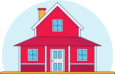 Red country house flat illustration