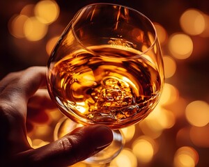 Swirling Brandy in Elegant Snifter with Soft Lighting Reflections