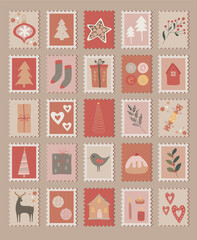set of cute christmas stamps, hygge style