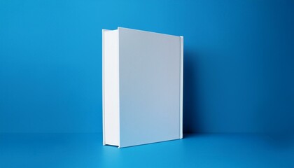 Fototapeta premium Blank white hardcover book mockup on blue background. 3D Rendering