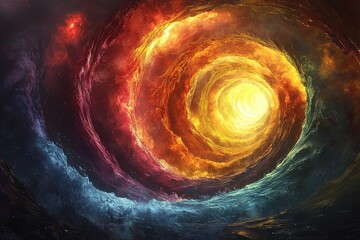 Vibrant cosmic vortex in space with colorful swirling energy and light