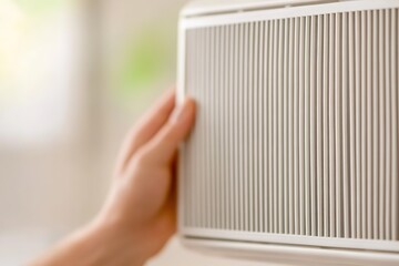 Hand replacing filter in HVAC system for cleaner air