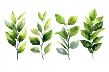 Obraz premium Illustration of watercolor leaves on a white background, isolated on a white background.