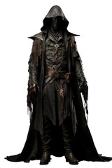 Warlock overcoat costume white background.