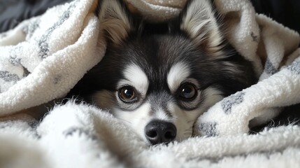 Obraz premium Cute Dog Peeking from Blanket