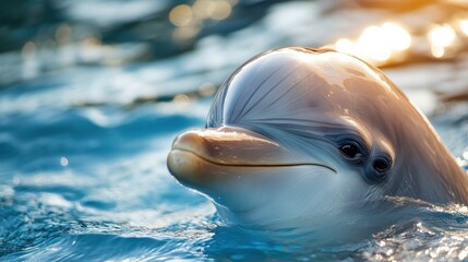 Close-up of a smooth-skinned dolphin with bright eyes