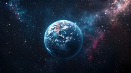 Glowing Planet Earth Surrounded by Vibrant Cosmic Dust and Galaxies in the Darkness of Space