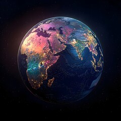 Fototapeta premium Vibrant and Diverse Glowing Planet Earth Concept Showcasing Global Cultures and Ecosystems