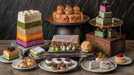 Fototapeta premium Exquisite Array of Colorful Pastries and Desserts