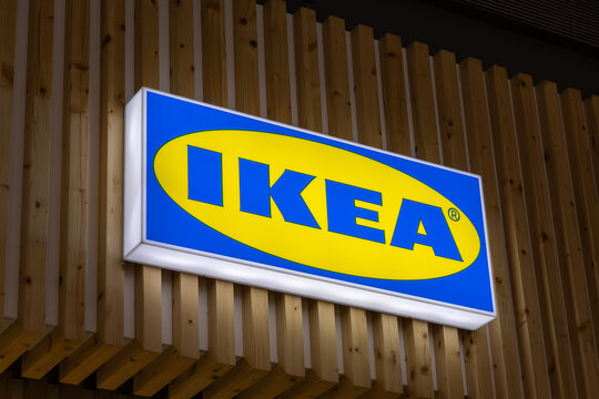 Ikea logo, small store formats, people can have access to the IKEA range in the areas where they live. Small stores can be located in shopping centres. Lisbon, Portugal. 16 August 2024. 