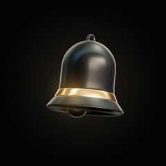 Black and golden bell icon isolated on black background. Vector 3d illustration. Reminder or notification sign. Alarm concept