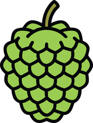 Illustration of custard-apple with green leaf, Vector illustration of custard-apple clustered together with a green leaf, showcasing a simple, minimalistic design. 