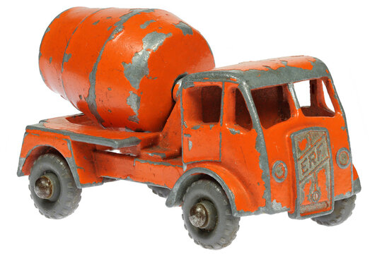 Wiehl, Germany - October 19, 2024: vintage Lesney ERF cement mixer isolated on white background