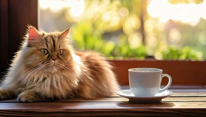 Cup Of Coffee With A Cat At Cozy Cafe - generative ai, üretken yapay zeka