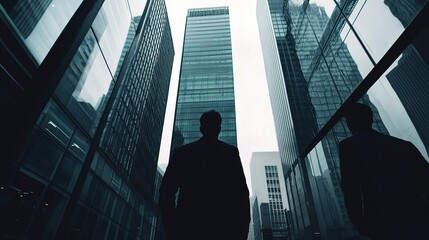 Fototapeta premium Silhouette of Businessman Among Skyscrapers