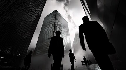 Silhouettes of Business People in Urban Landscape