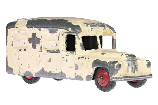 Wiehl, Germany - October 19, 2024: vintage Dinky Toys Daimler ambulance isolated on white background