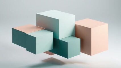 Fototapeta premium Minimalistic composition of pastel-colored rectangular blocks in soft pink and mint hues. A clean and modern design ideal for product showcases or creative branding.