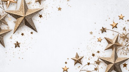 Champagne-colored photo frame with delicate sparkles on the edges and subtle glittering stars in each corner, center left blank.