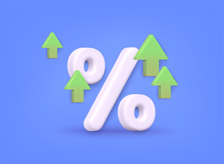 Arrow growth stock market with percent, Financial investment, Business and financial concept. 3D Web Vector Illustrations.