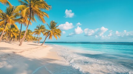 Obraz premium Palm tree view on sandy island in the ocean