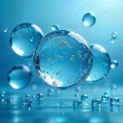 Detailed look at tiny bubbles in a fluid environment. Microscopic view of molecular structures. Exploring the beauty of biochemistry. AI technology.