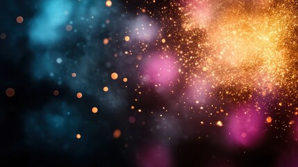 Fototapeta premium Vibrant and dynamic display of colorful lights and sparkles create a mesmerizing effect on a dark backdrop, encapsulating a sense of festivity and movement.