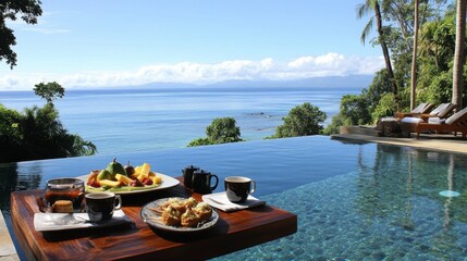 Obraz premium Serene Ocean View with Breakfast by Infinity Pool