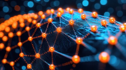 Abstract network with glowing orange nodes connected by lines.
