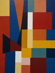 Abstract shapes in bold primary colors.
