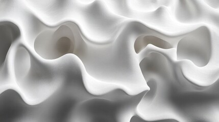 Fototapeta premium Abstract white 3D textured background with smooth wavy surface, holes and shadows.