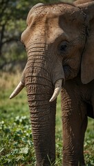 Obraz premium African elephant munching on fresh leaves peacefully.