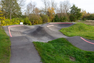 An empty BMX or skateboarding pump track