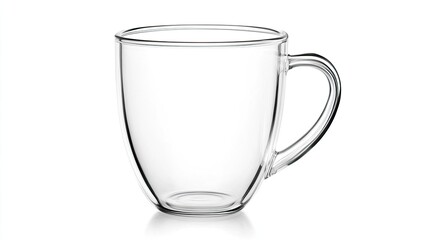 Double-walled glass mug with a smooth handle, isolated on white. Perfect for showcasing temperature retention and elegant design.