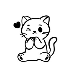 Minimalist Cute Cat Graphic with Hearts