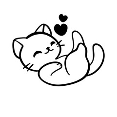 Minimalist Cute Cat Graphic with Hearts
