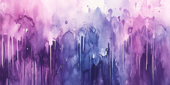 Dynamic, hand-drawn watercolor background in bold purples and blues, featuring layered washes and drips with visible paper texture, creating an artistic and expressive design
