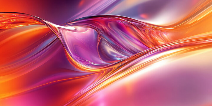 Lively flowing abstract background with a reflective metallic texture, showcasing bright colors of orange, pink, and purple, adding energy and excitement to the design
