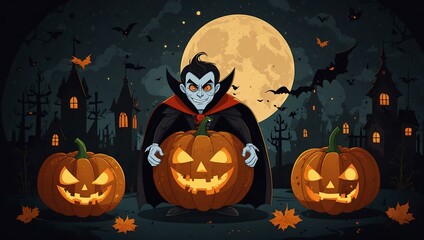 Cartoon vampire and pumpkin connect-the-dots game