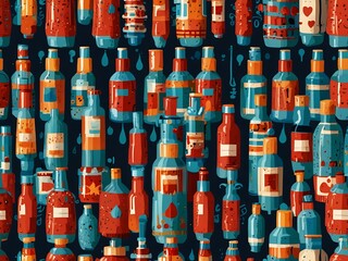 Obraz premium Cartoon pattern of vaccine bottles.